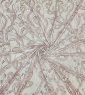 Paisley Beaded Tulle - Dusty Pink