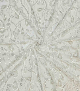 Paisley Beaded Tulle - White