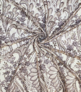 Embroidered Beaded Tulle - Fawn