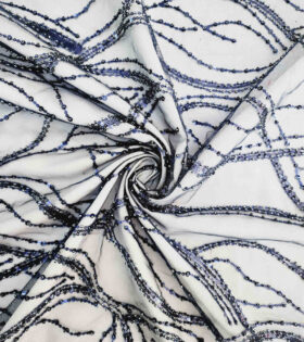 Ivy Beaded Tulle - Navy Blue