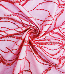 Ivy Beaded Tulle - Red