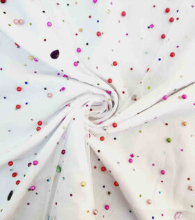 Diamond Studded Tulle - White