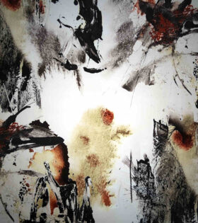 Digital Printed Duchess Satin - Abstract - White