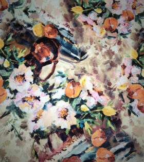 Digital Printed Duchess Satin - Floral - Ivory