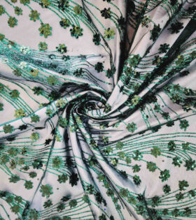 Floral Waterfall Tulle - Bottle Green