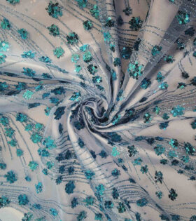 Floral Waterfall Tulle - Sky Blue