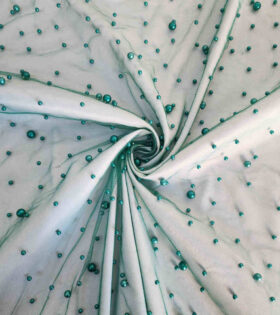 Pearl Large Beaded Tulle - Bottle Green