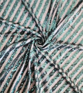 Sequins Striped Tulle - Bottle Green