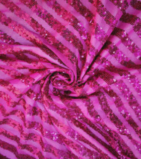 Sequins Striped Tulle - Cerise Pink