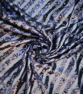 Sequins Striped Tulle - Navy Blue