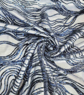 Mona Beaded Tulle - Navy Blue