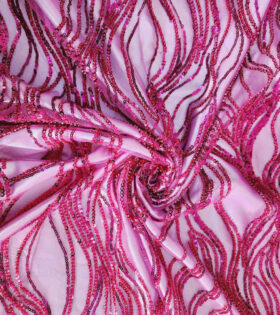 Mona Beaded Tulle - Cerise Pink