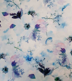 Digital Printed Duchess Satin - Floral - Sky Blue