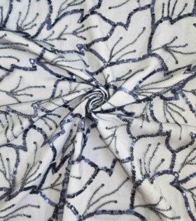 Handwork Embroidered Tulle - Navy Blue