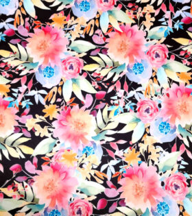 Digital Printed Duchess Satin - Floral - Black