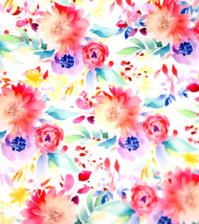 Digital Printed Duchess Satin - Floral - White