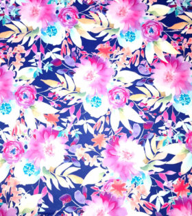 Digital Printed Duchess Satin - Floral - Navy Blue
