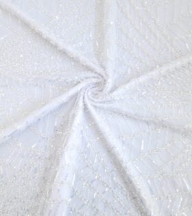 Crystal Beaded Tulle - White