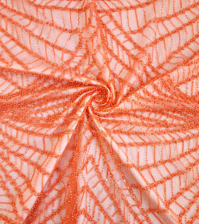 Crystal Beaded Tulle - Orange