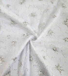 Monochrome Floral Tulle - White
