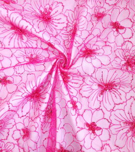 Monochrome Floral Tulle - Cerise Pink