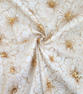Monochrome Floral Tulle - Beige