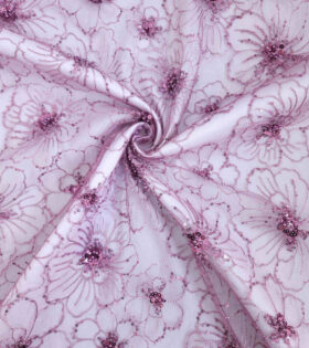 Monochrome Floral Tulle - Mauve