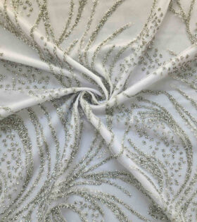 Two Tone Metallic Tulle - White