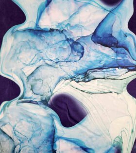 Digital Printed Duchess Satin - Abstract- Aqua