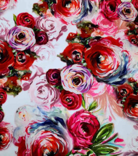 Digital Printed Duchess Satin - Floral- Red