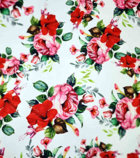 Digital Printed Duchess Satin - Floral - White
