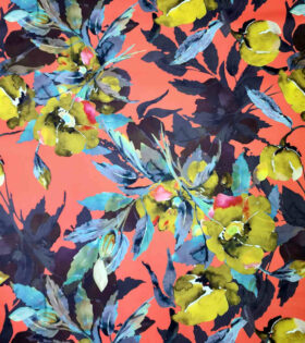 Digital Printed Duchess Satin - Floral - Burnt Orange