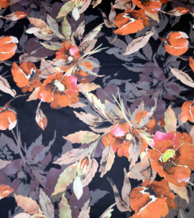 Digital Printed Duchess Satin - Floral - Black