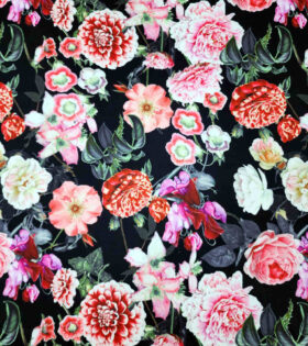 Printed Armani Twill Satin - Floral - Black
