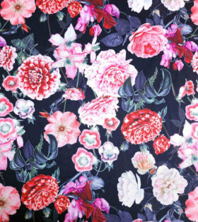 Printed Armani Twill Satin - Floral - Black