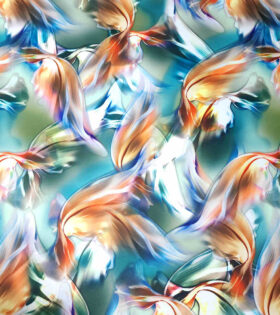 Digital Printed Duchess Satin - Abstract - Gold