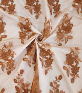 Embroidered Corded Tulle - Bronze