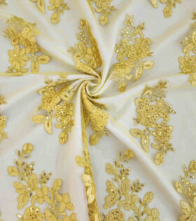 Embroidered Corded Tulle - Sulphur Yellow