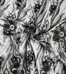 Flower & Rhinestone Tulle - Black