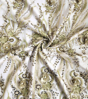 Flower & Rhinestone Tulle - Olive