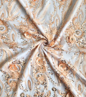 Flower & Rhinestone Tulle - Peach