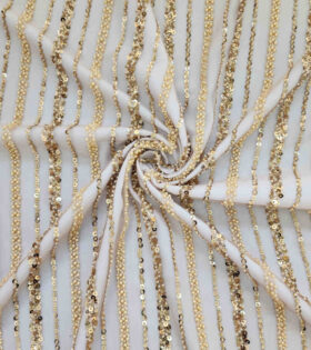 Striped Pearl & Beaded Tulle - Beige