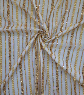 Striped Pearl & Beaded Tulle - Gold
