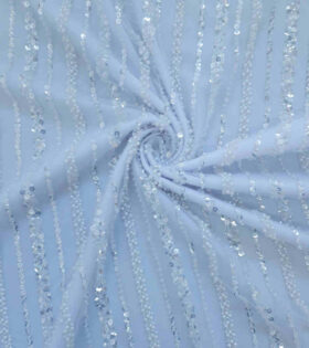 Striped Pearl & Beaded Tulle - White