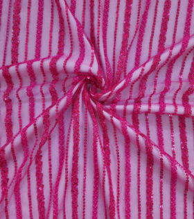 Striped Pearl & Beaded Tulle - Cerise Pink