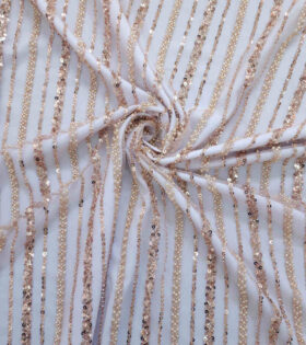 Striped Pearl & Beaded Tulle - Nude
