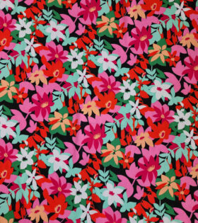 Rayon Challis - Floral - Black