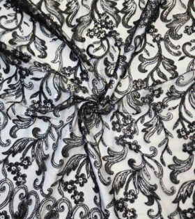 Ariel Ribbed Sequins Tulle - Black