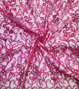 Ariel Ribbed Sequins Tulle - Cerise Pink