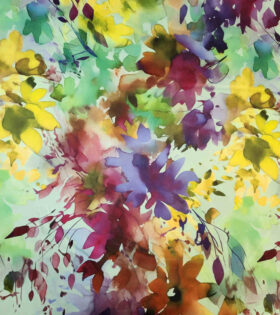Digital Printed Duchess Satin - Floral - Lime Green